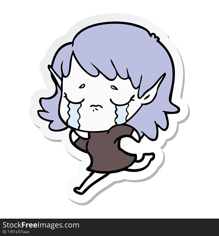 Sticker Of A Cartoon Crying Elf Girl