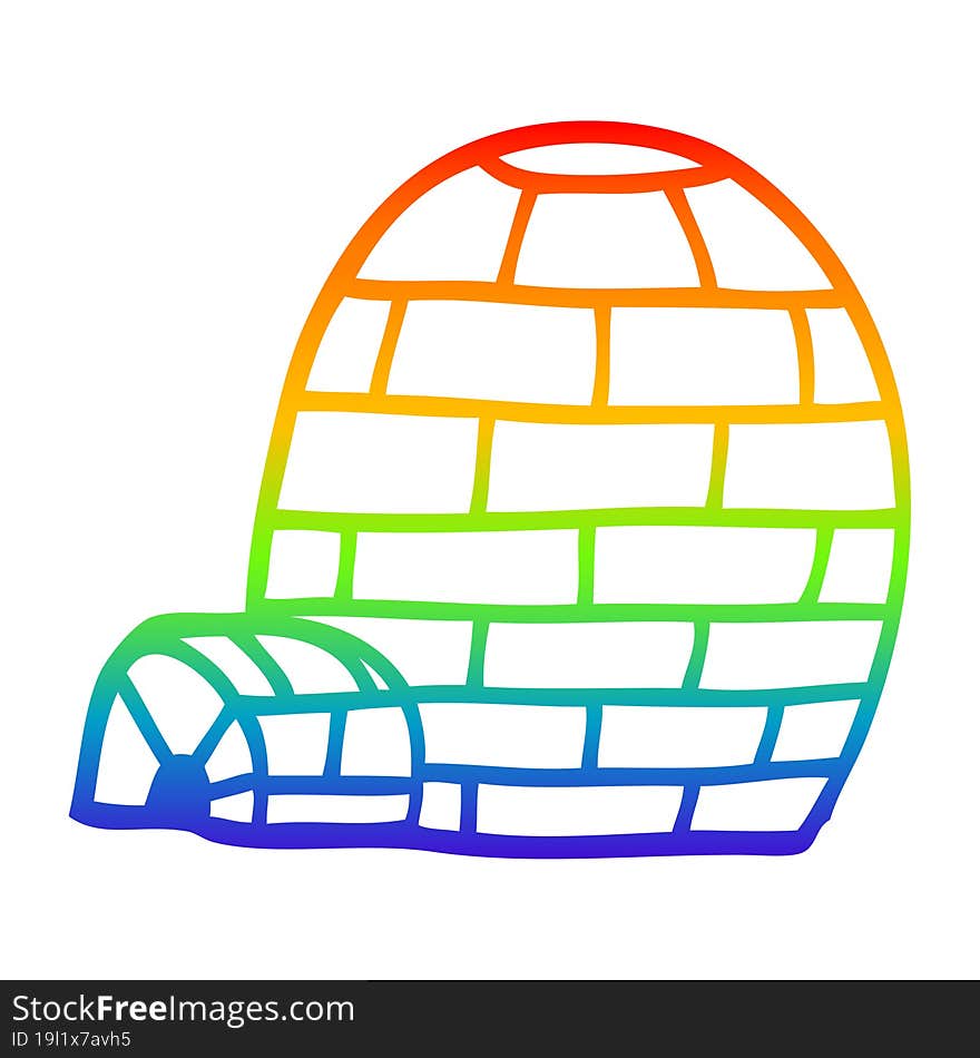 rainbow gradient line drawing cartoon igloo