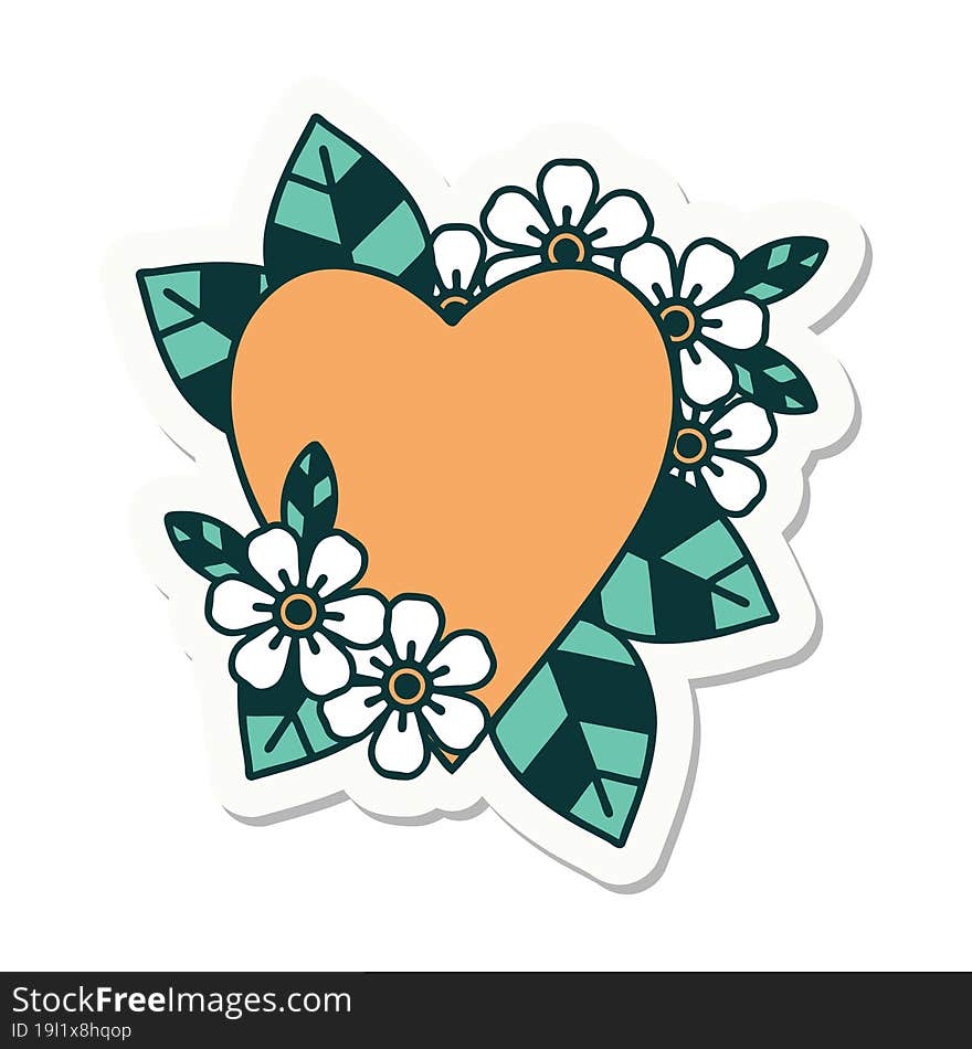 sticker of tattoo in traditional style of a botanical heart. sticker of tattoo in traditional style of a botanical heart