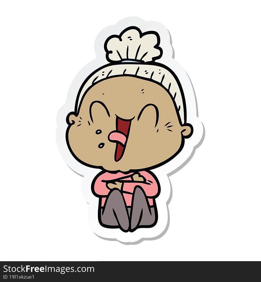 sticker of a cartoon happy old woman