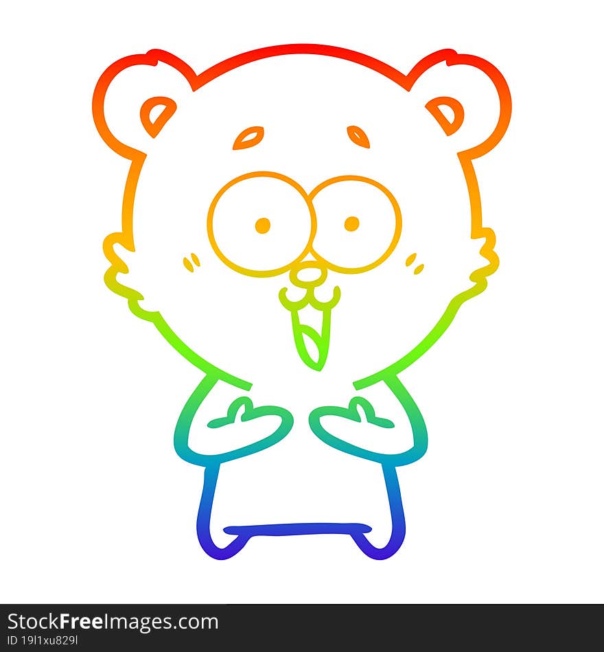 Rainbow Gradient Line Drawing Laughing Teddy  Bear Cartoon