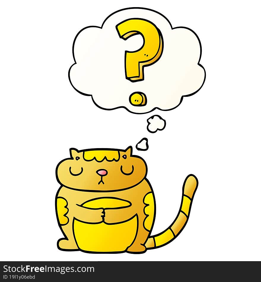 Cartoon Cat With Question Mark And Thought Bubble In Smooth Gradient Style