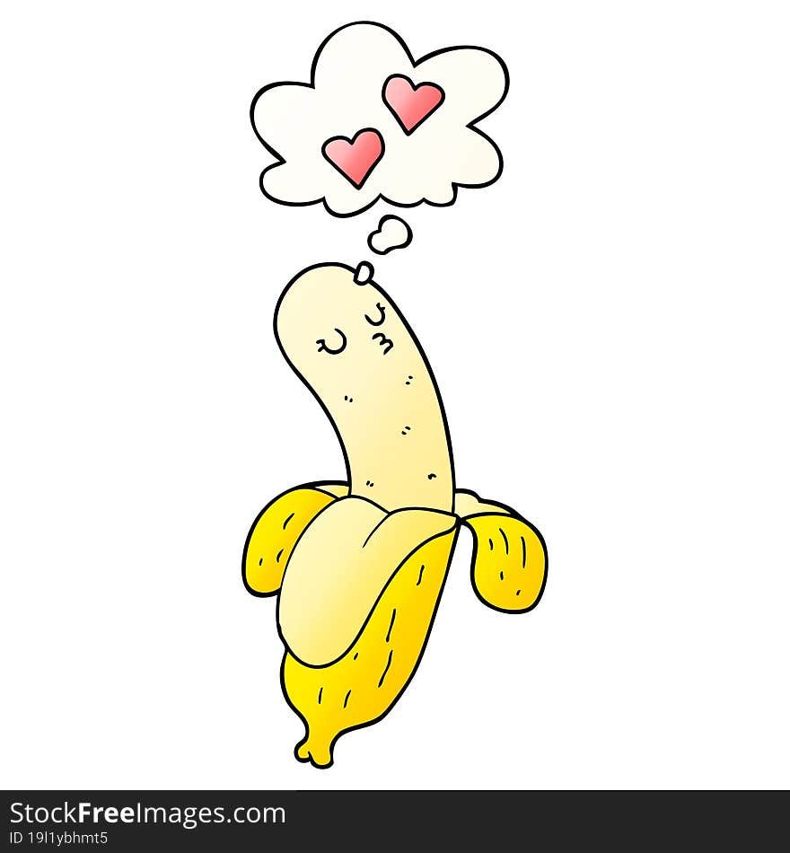 cartoon banana in love and thought bubble in smooth gradient style