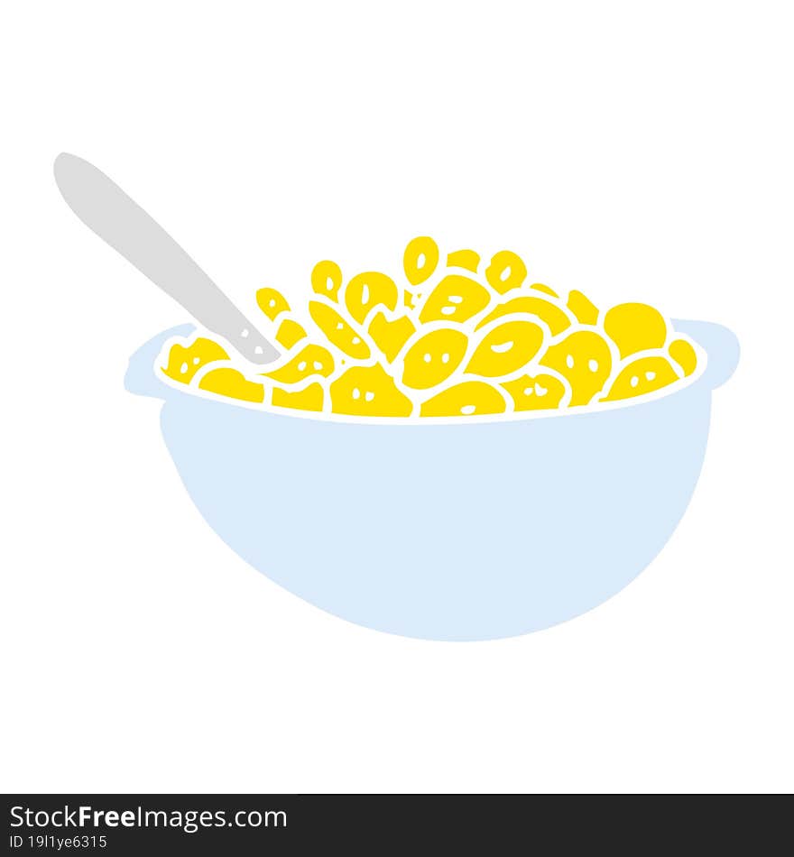 flat color illustration of bowl of cereal. flat color illustration of bowl of cereal