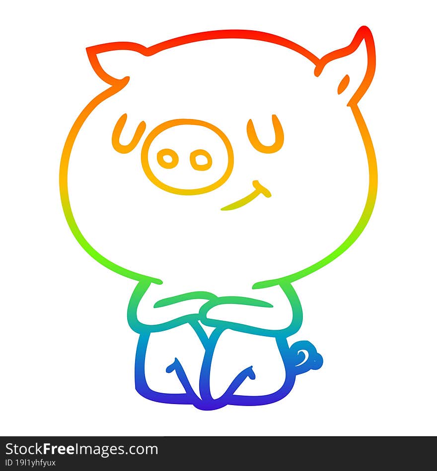 rainbow gradient line drawing of a happy cartoon pig