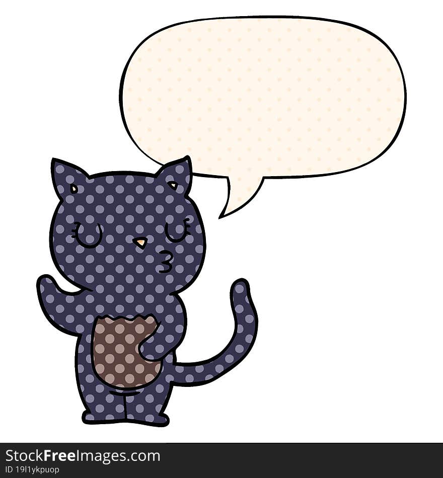 cute cartoon cat and speech bubble in comic book style