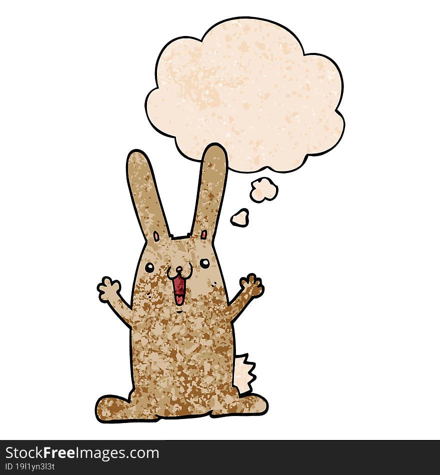 cartoon rabbit with thought bubble in grunge texture style. cartoon rabbit with thought bubble in grunge texture style