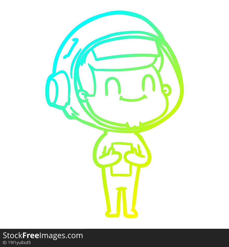 cold gradient line drawing happy cartoon astronaut man