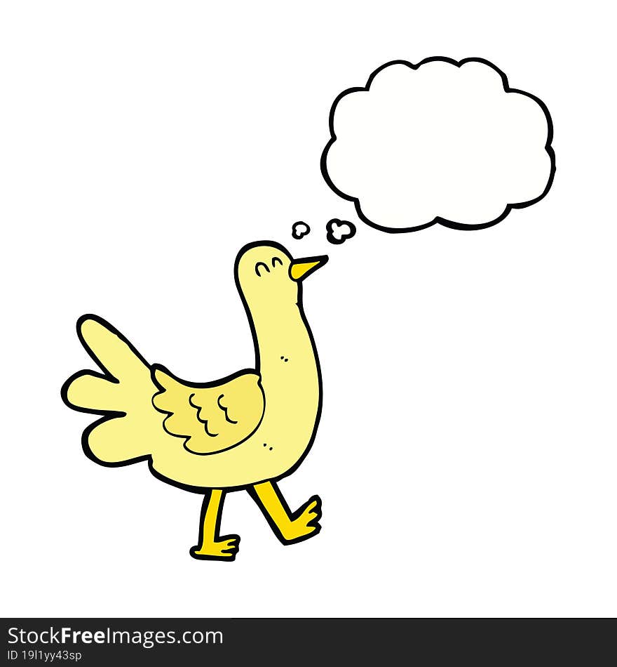 cartoon walking bird with thought bubble