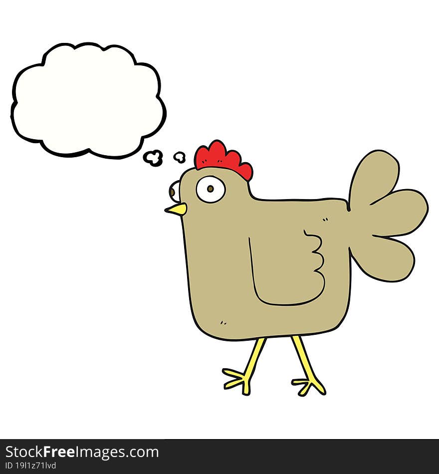 freehand drawn thought bubble cartoon chicken