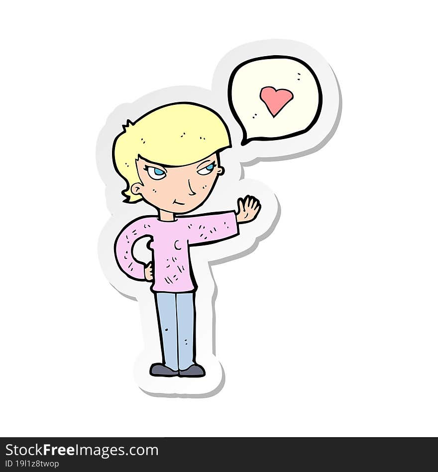 sticker of a cartoon woman in love