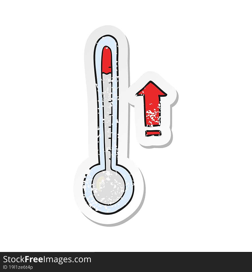 retro distressed sticker of a cartoon rising temperature