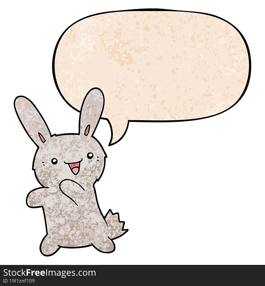 Cartoon Rabbit And Speech Bubble In Retro Texture Style