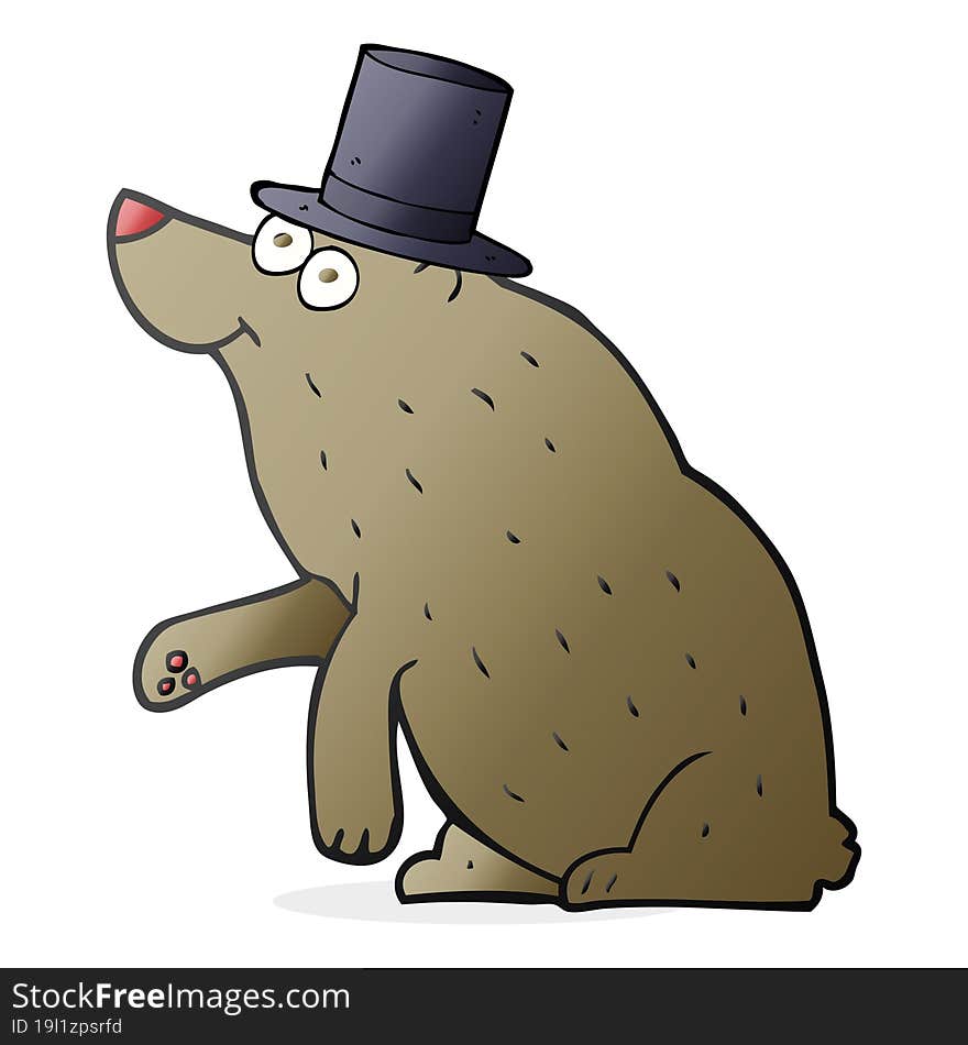 freehand drawn cartoon bear in top hat