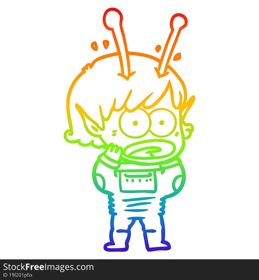 rainbow gradient line drawing cartoon shocked alien girl