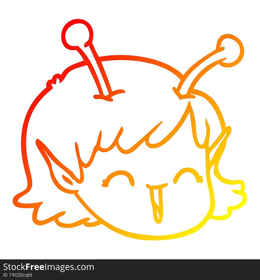 Warm Gradient Line Drawing Cartoon Alien Space Girl Face