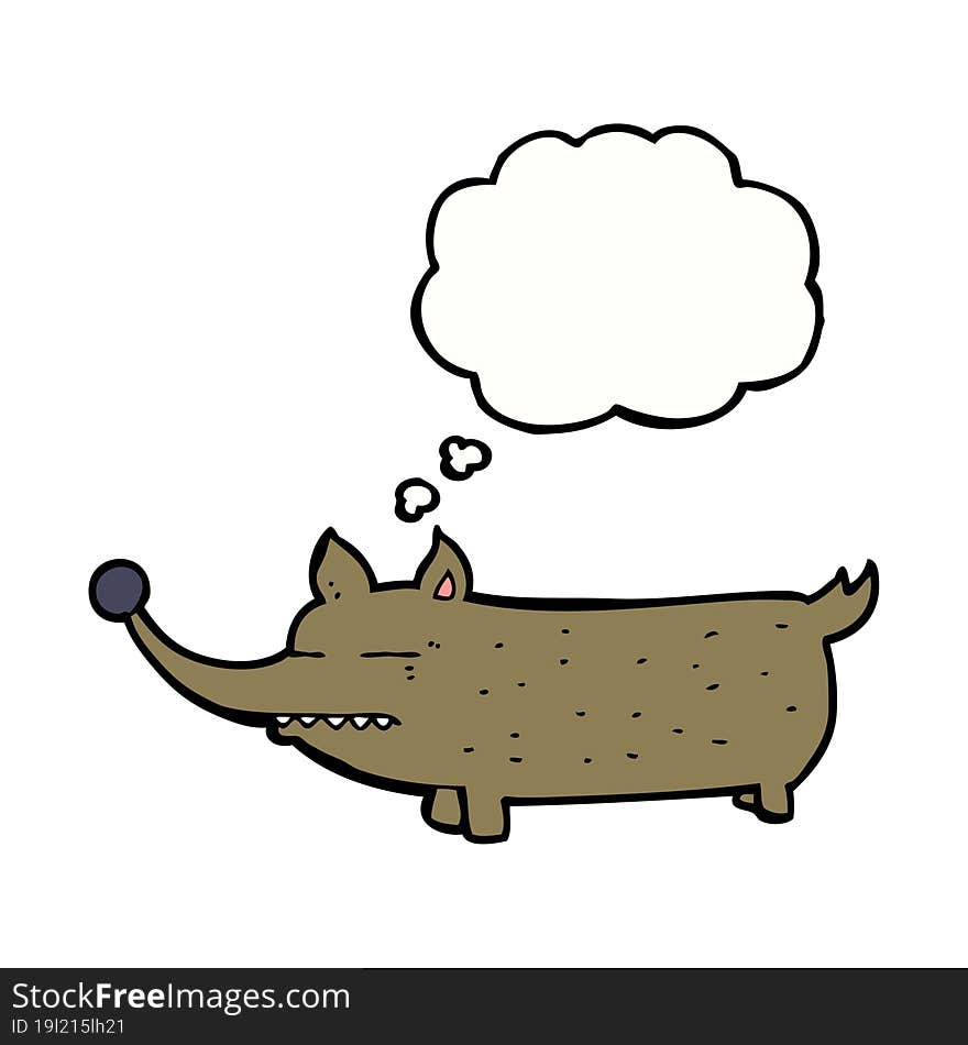 cartoon funny little dog with thought bubble