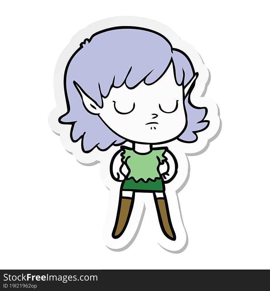 Sticker Of A Cartoon Elf Girl