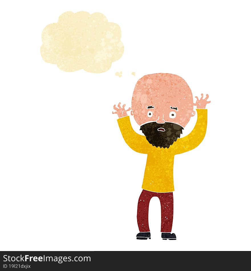 Cartoon Bearded Man Panicking With Thought Bubble