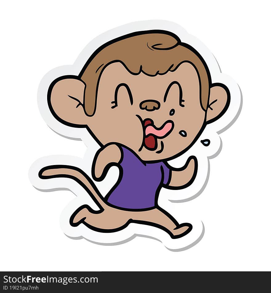 sticker of a crazy cartoon monkey running