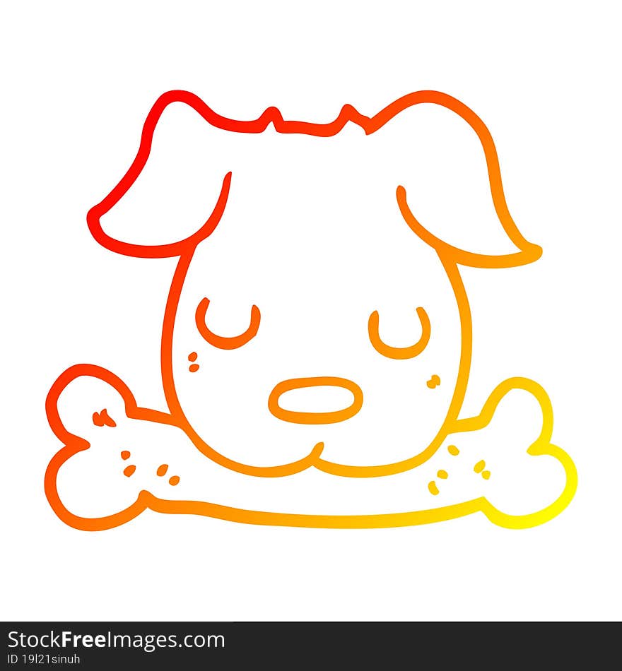 Warm Gradient Line Drawing Cartoon Dog With Bone