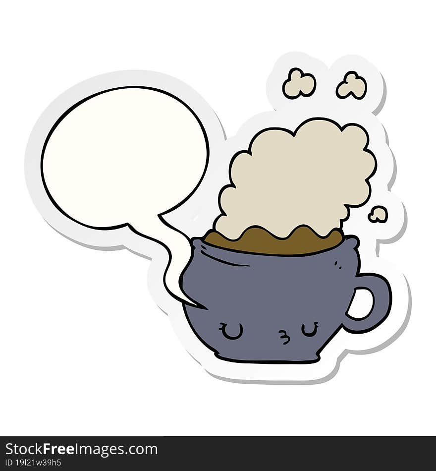 cute cartoon coffee cup and speech bubble sticker