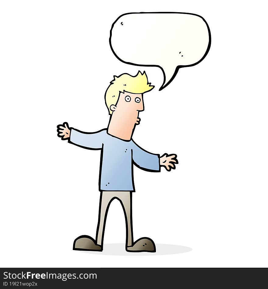 cartoon curious man with speech bubble