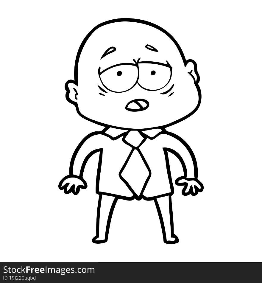 cartoon tired bald man in shirt and tie. cartoon tired bald man in shirt and tie