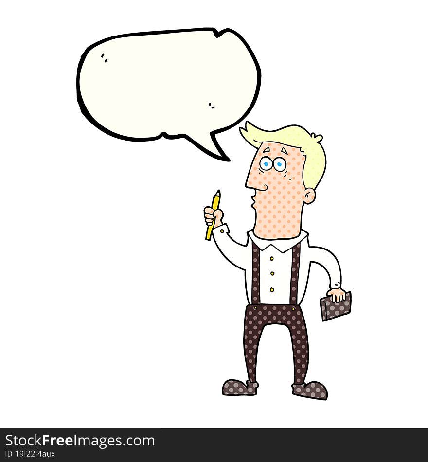 comic book speech bubble cartoon man with notebook