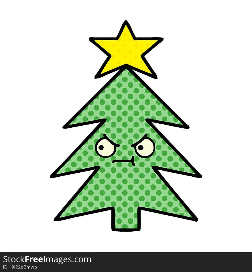 comic book style cartoon of a christmas tree