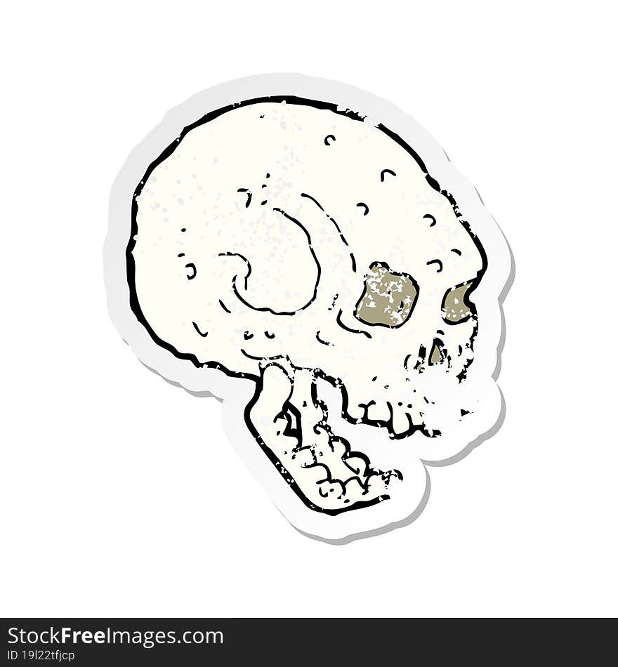 retro distressed sticker of a cartoon spooky skull