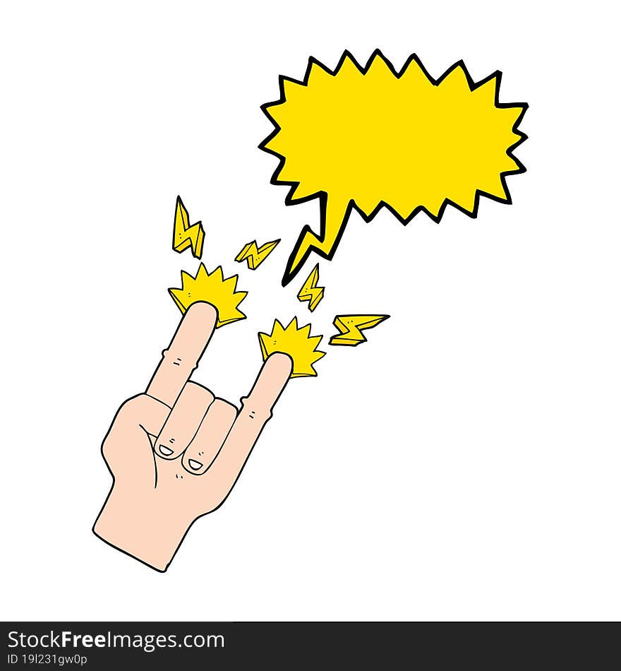 speech bubble cartoon hand making rock symbol