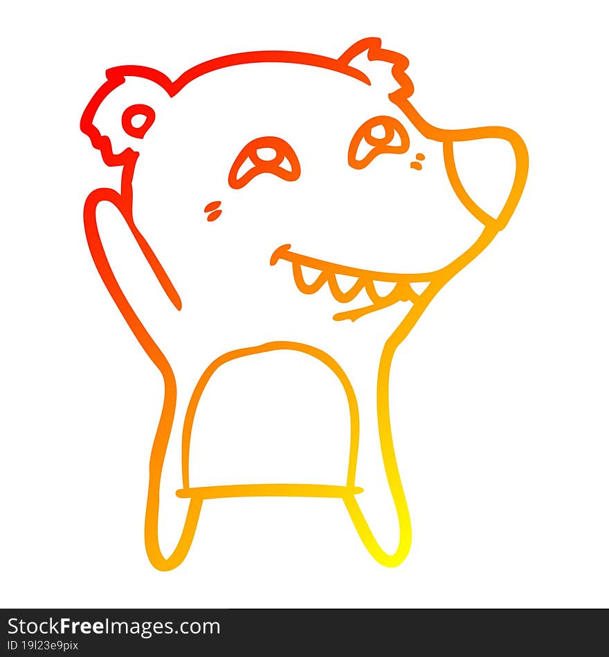 warm gradient line drawing cartoon bear showing teeth