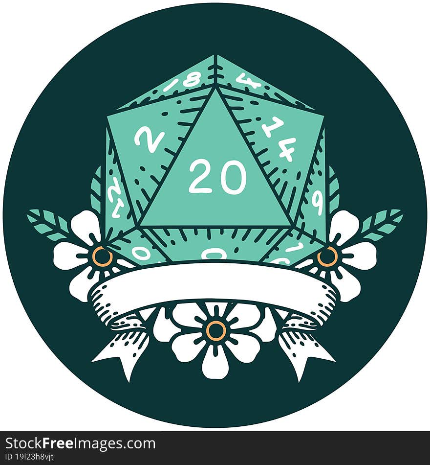 Natural 20 Critical Hit D20 Dice Roll Icon