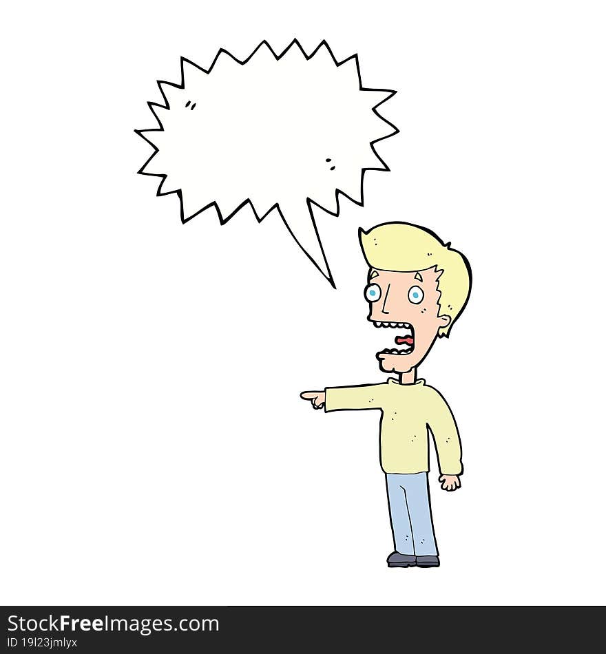 cartoon terrified man with speech bubble