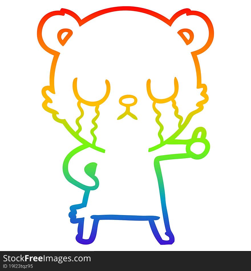 rainbow gradient line drawing crying polar bear cartoon