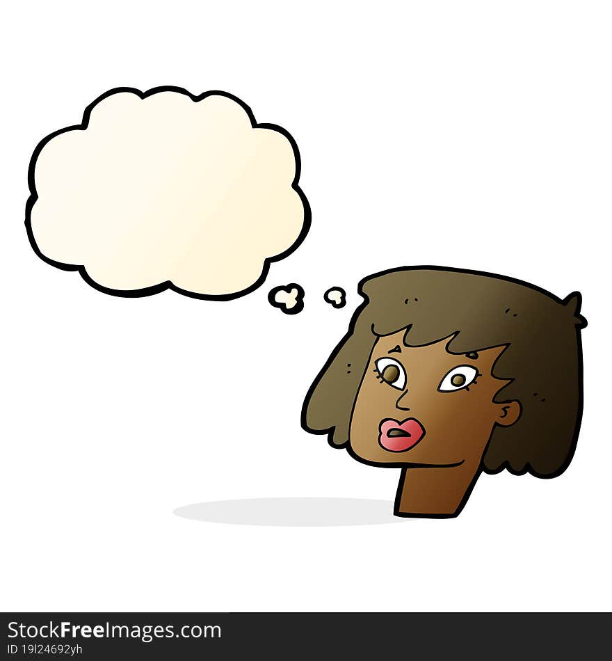 Cartoon Pretty Female Face With Thought Bubble