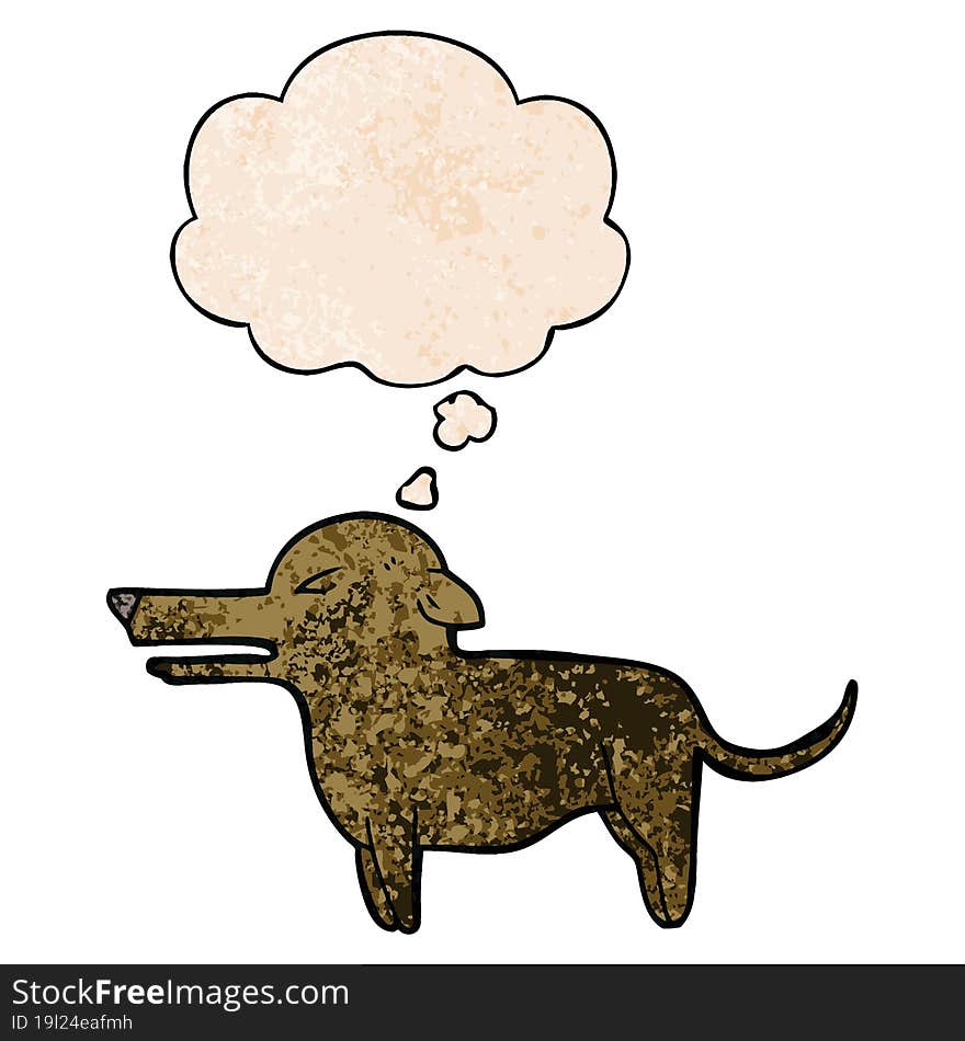 cartoon dog and thought bubble in grunge texture pattern style