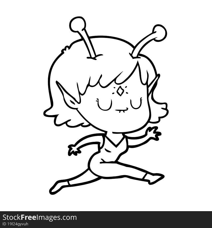 cartoon alien girl jumping. cartoon alien girl jumping