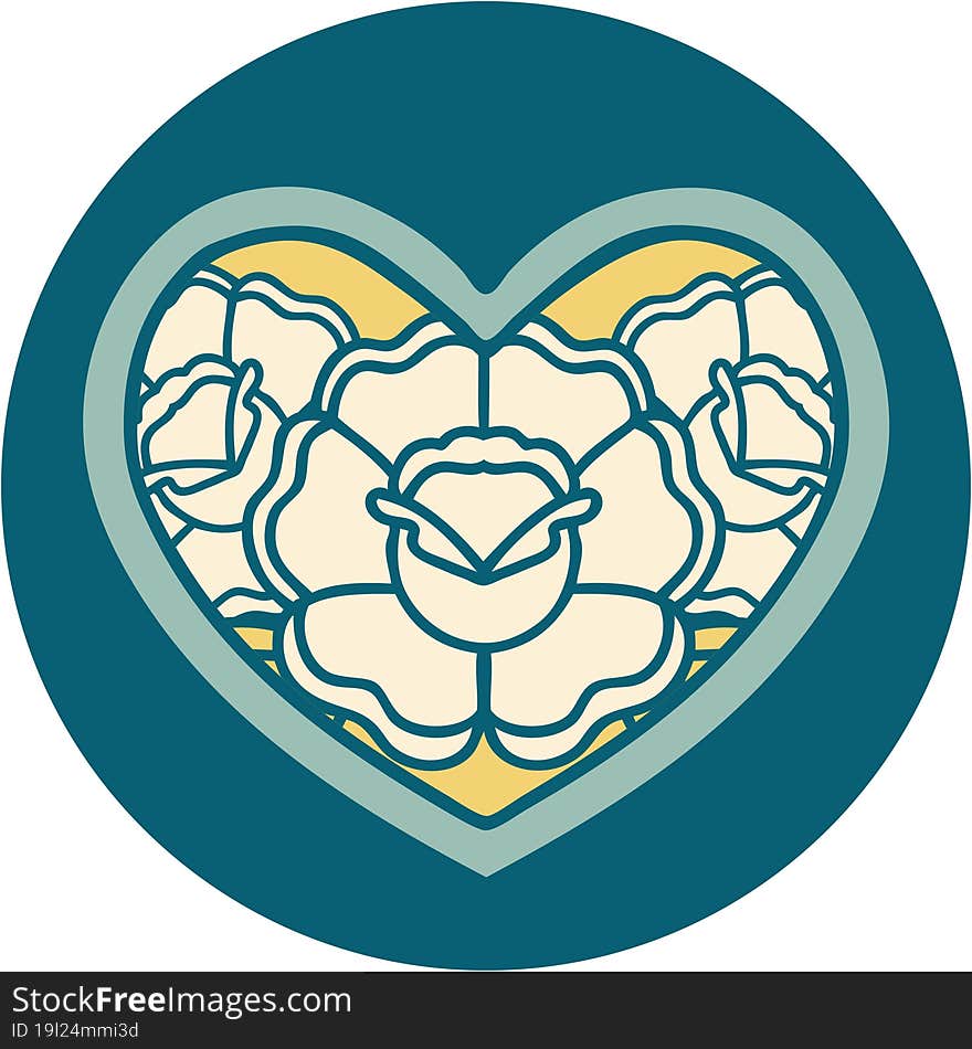 Tattoo Style Icon Of A Heart And Flowers