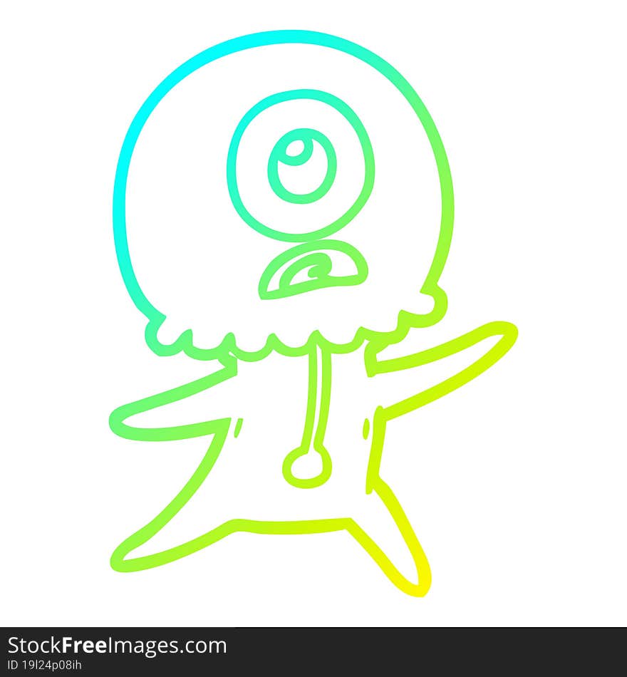 cold gradient line drawing of a cartoon cyclops alien spaceman