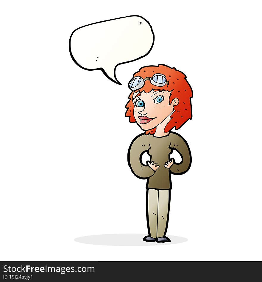 cartoon aviator woman with speech bubble