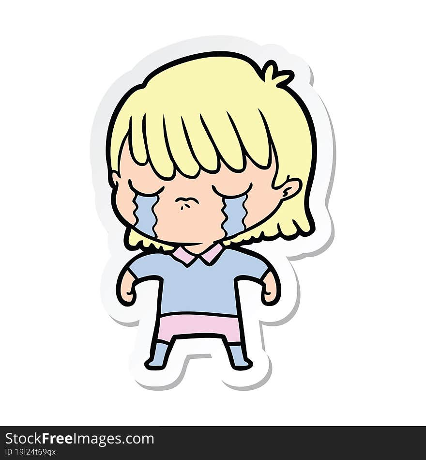 Sticker Of A Cartoon Woman Crying