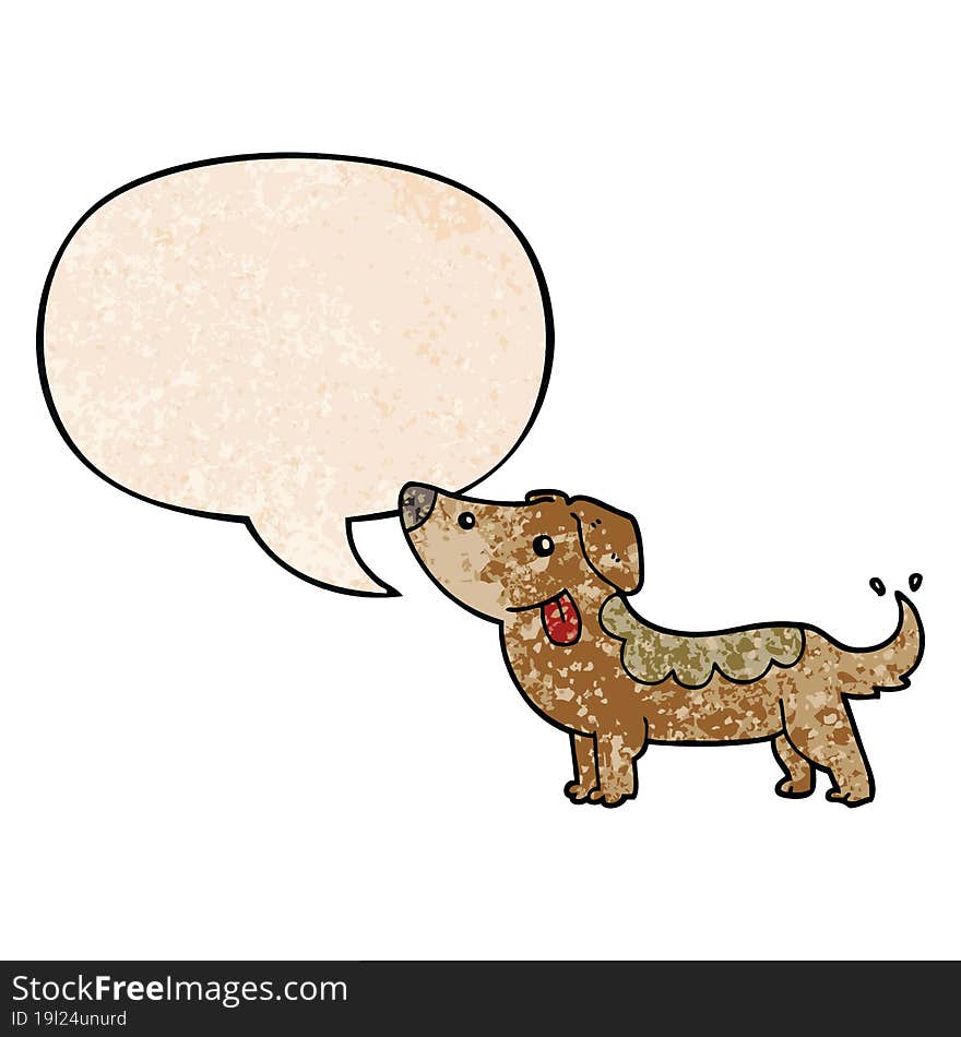 cartoon dog and speech bubble in retro texture style