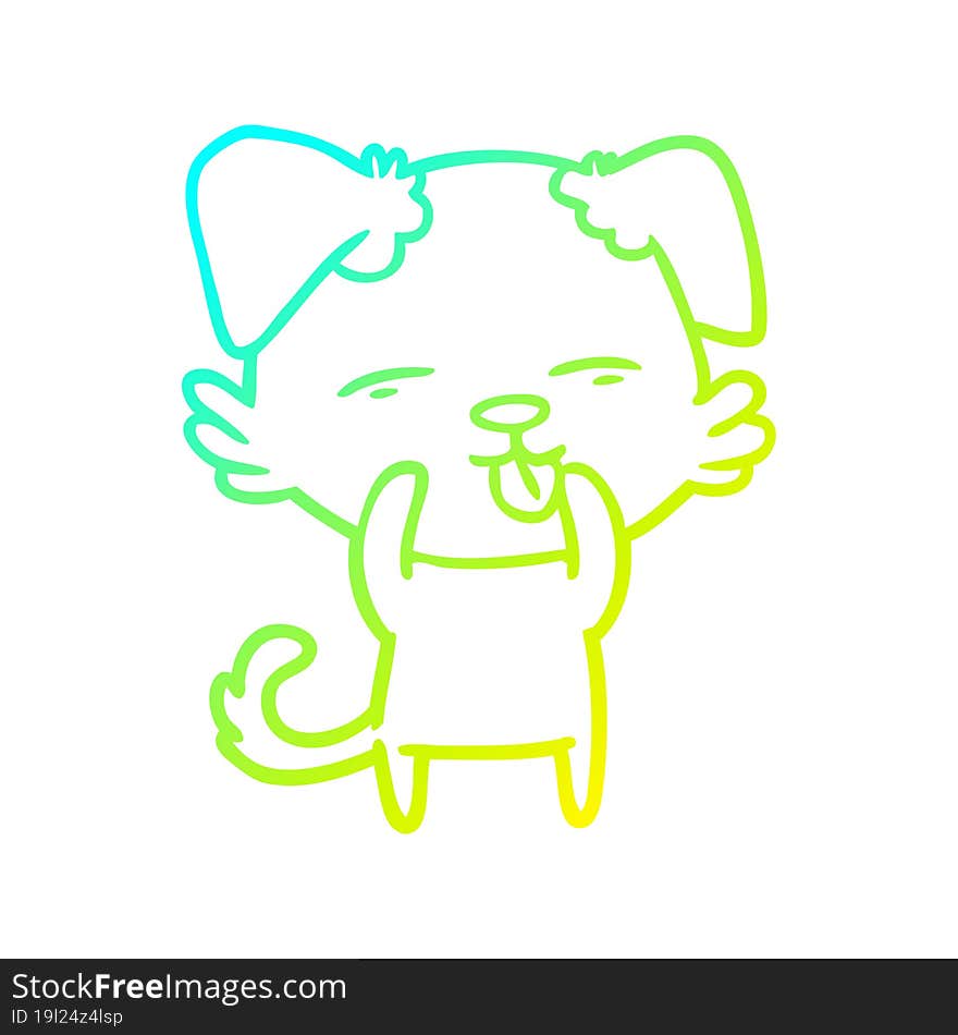 cold gradient line drawing cartoon dog sticking out tongue