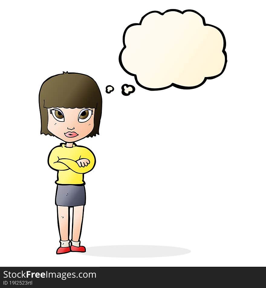 Cartoon Woman With Crossed Arms With Thought Bubble