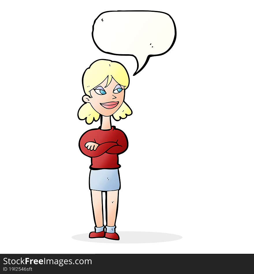 cartoon smug woman with speech bubble