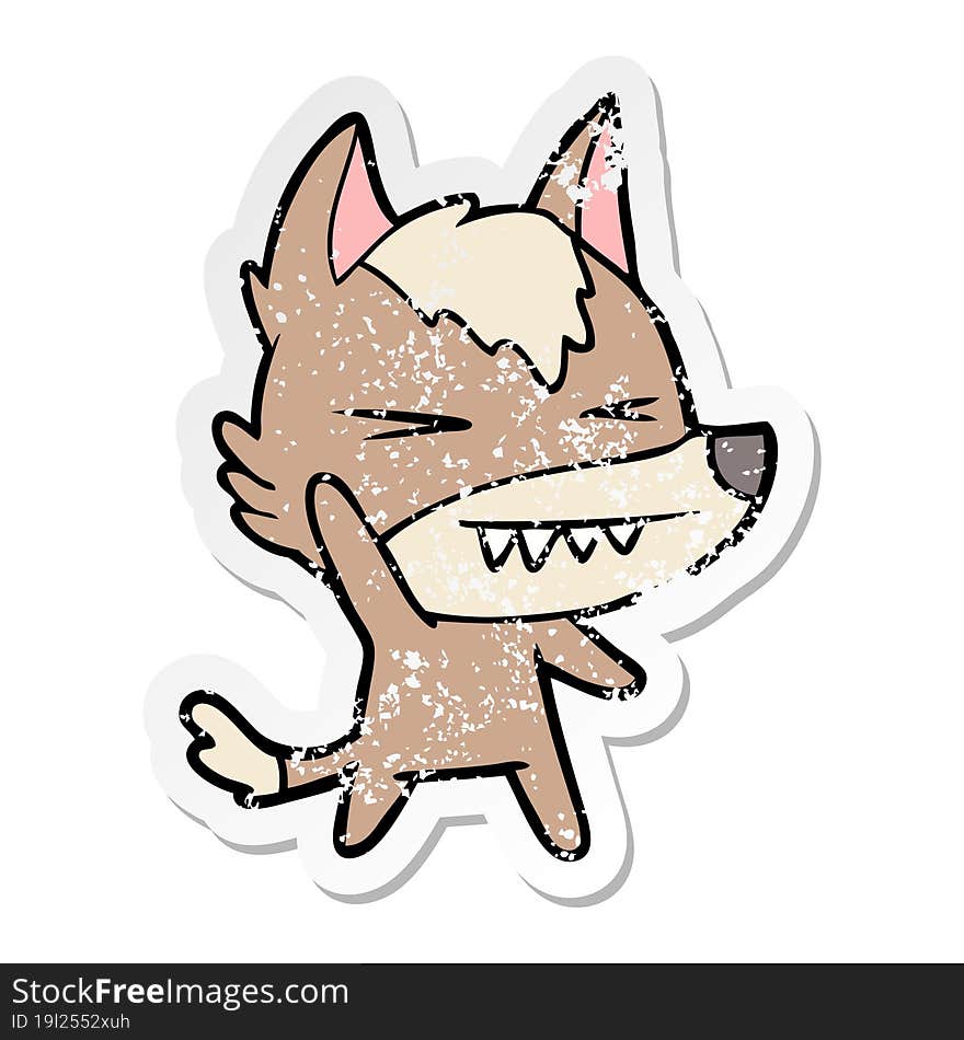 distressed sticker of a angry wolf cartoon