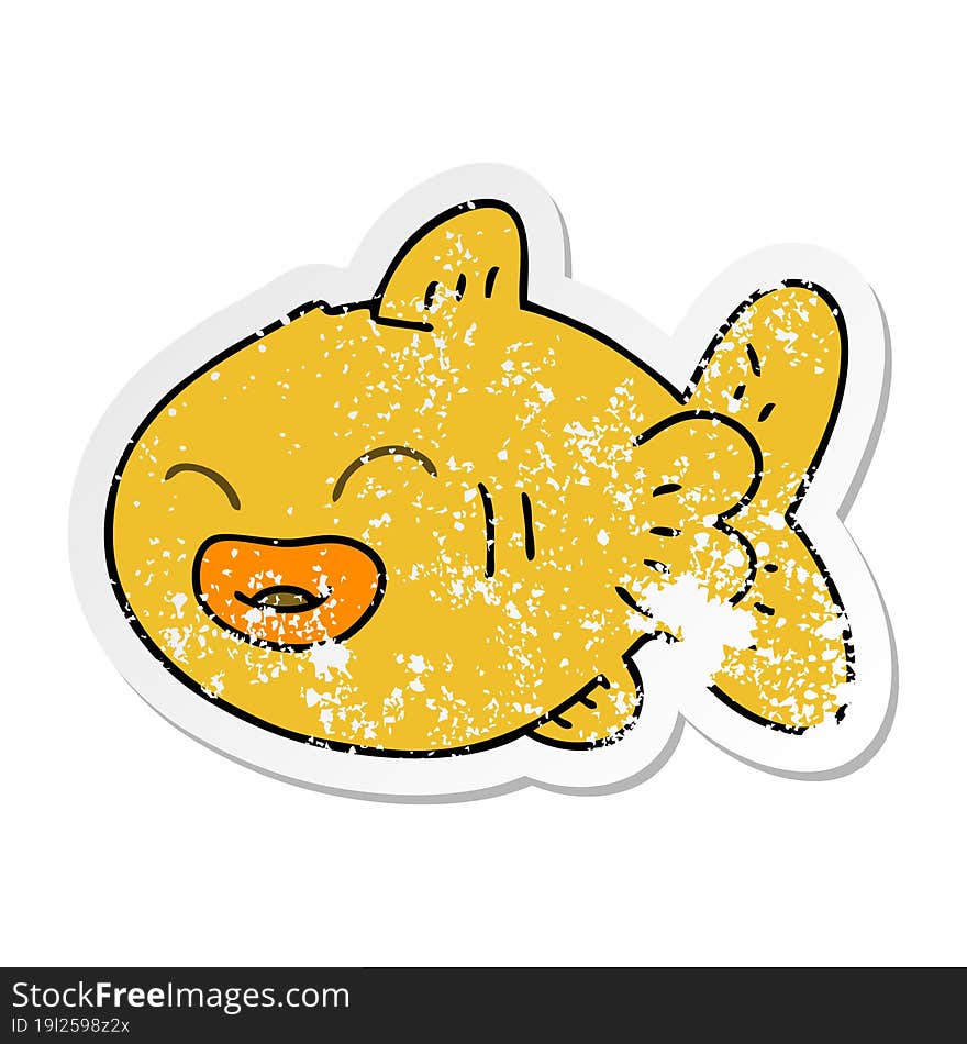 distressed sticker of a quirky hand drawn cartoon fish