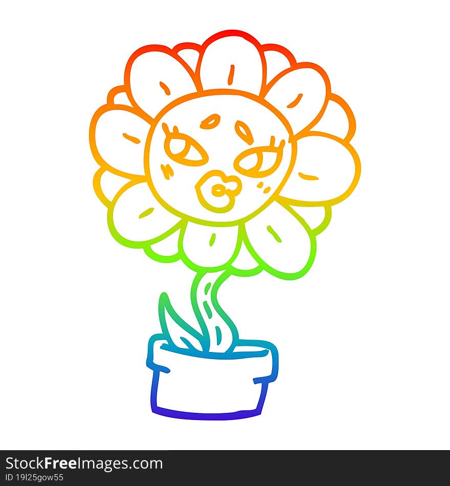 rainbow gradient line drawing cartoon flower pot